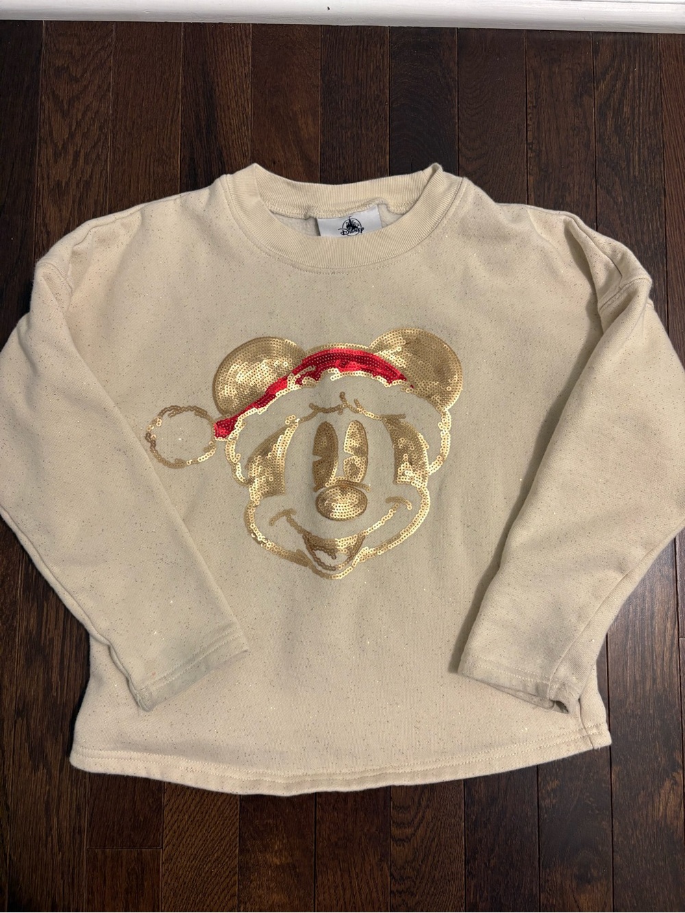 Walt Disney World Kids Spirit Jersey Cream Gold Mickey Sequin Christmas 7/8